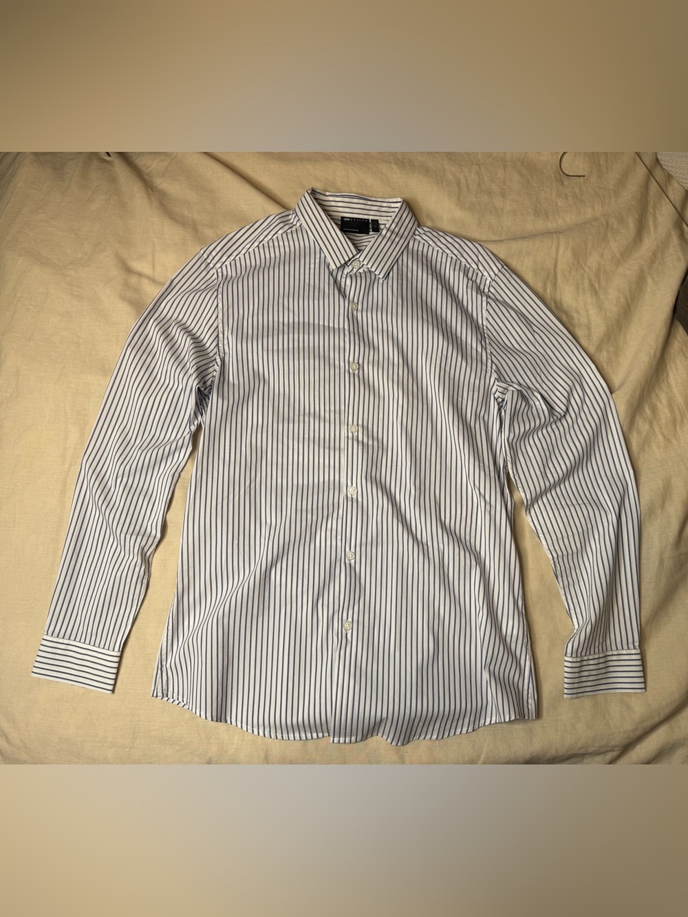 ASOS Men's White Shirt with Navy Pinstripes L